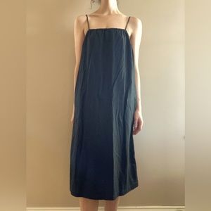 Black linen blend midi dress